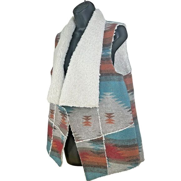 Faux Sherpa Fur Lined Aztec Print Western Cowgirl Rodeo Vest Size XLarge - Picture 1 of 6